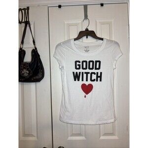 Freeze XL Good Witch Graphic Tee White Halloween Heart Shirt Soft Cotton Blend